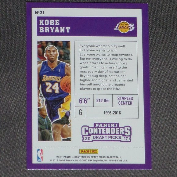 2017-18 Panini Contenders Kobe Bryant Los Angeles Lakers Blue Jersey #31 - Picture 7 of 11